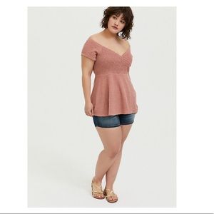 Smocked off shoulder babydoll top